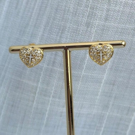 Brinco Coração Cruz Microcravejado