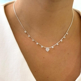 Colar Coração com Ponto Zircônia 40cm +10 estenssor