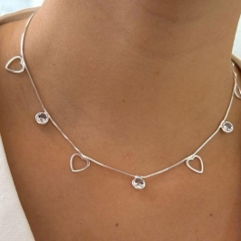 Colar Coração e Zircônia Pendurado
