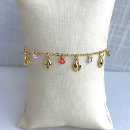 Pulseira Búzios Pedras Coloridas