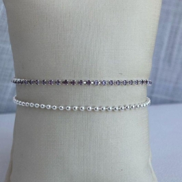 Pulseira Dupla Bolinha com Riviera Verde, Azul, Rubi, Violeta