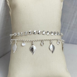 Pulseira Dupla Folha e Cristal