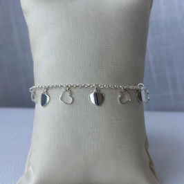 Pulseira Elo Português com Corações pendurados