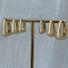 Trio de Brinco Triangular Microcravejado