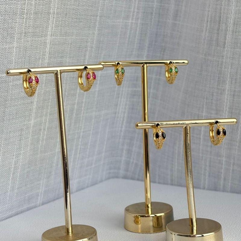 Brinco Argola Serpente Verde, Rubi e Preta