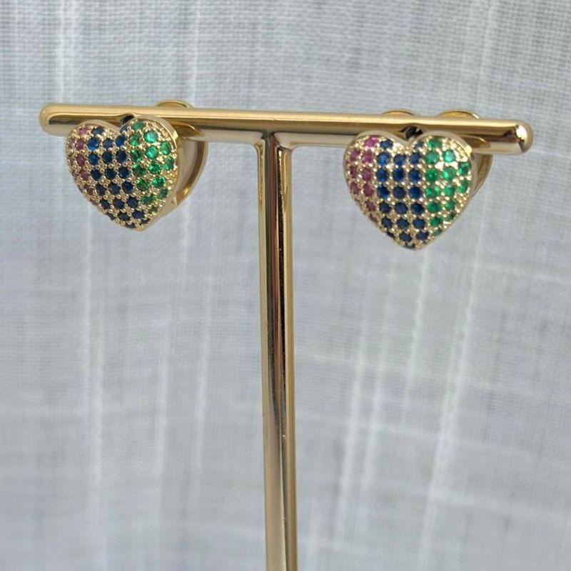 Brinco Coração Puff Colorido