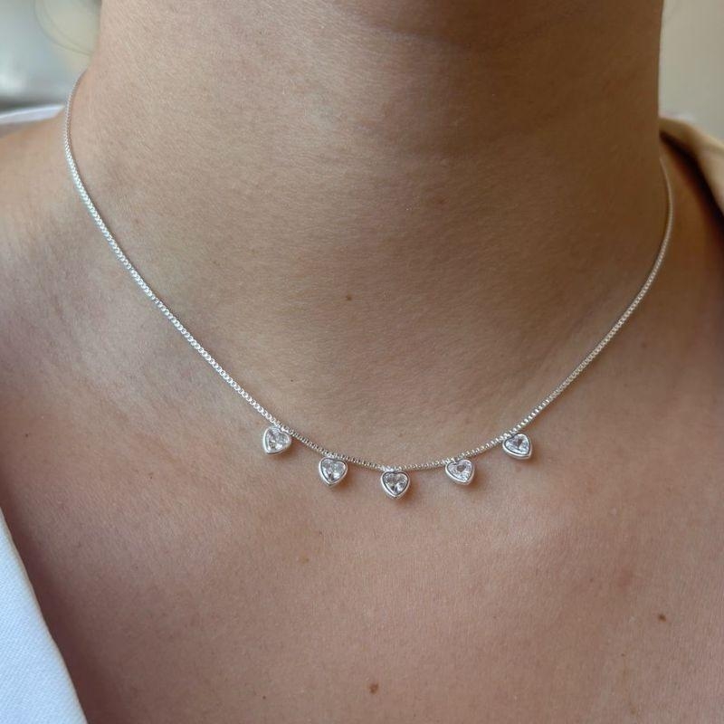 Colar Coração com Ponto Zircônia 35cm +10 extensor