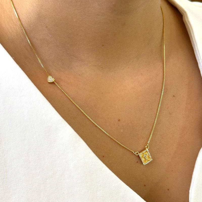 Colar Cruz Ponto Coração