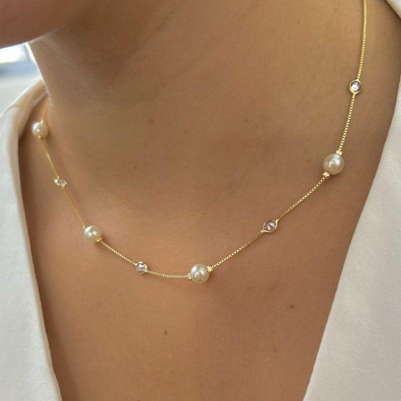 Colar Pérola com Tifani 35 cm + 10 cm extensor