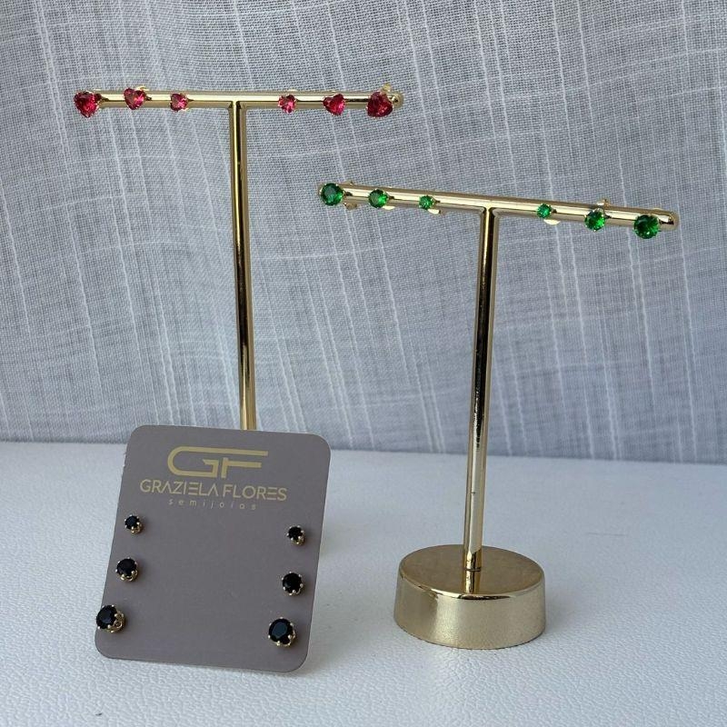Trio de Brinco Ponto de Luz Preto, Verde ou Rubi