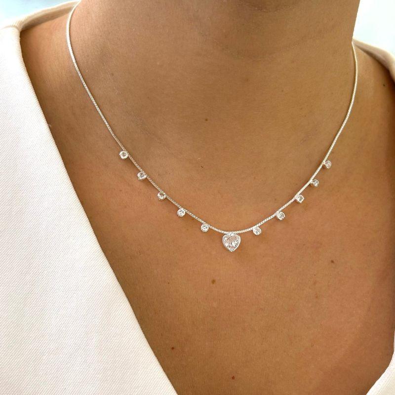 Colar Coração com Ponto Zircônia 40cm +10 estenssor