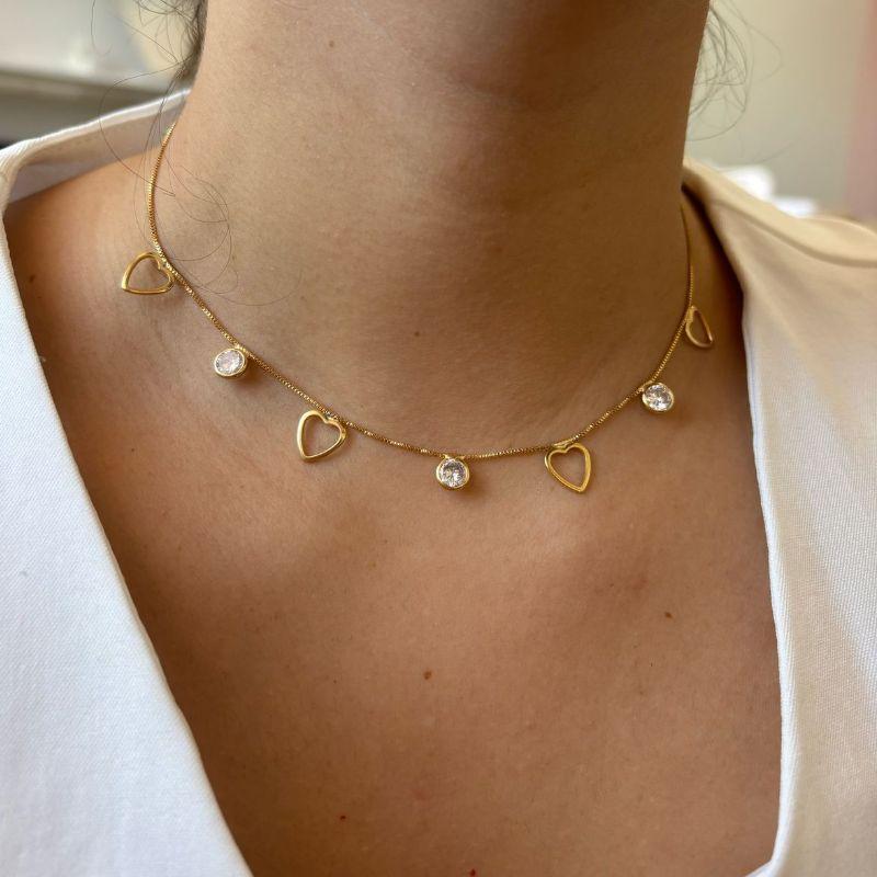 Colar Coração e Zircônia Pendurado