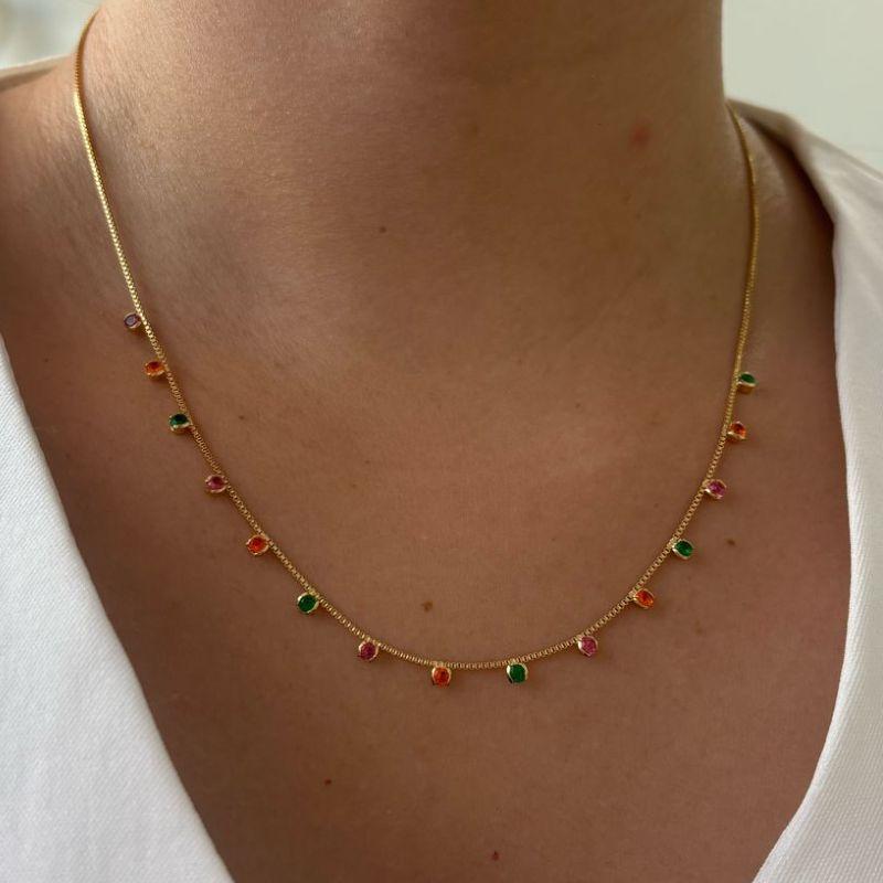 Colar Pontos Zircônia Colorida