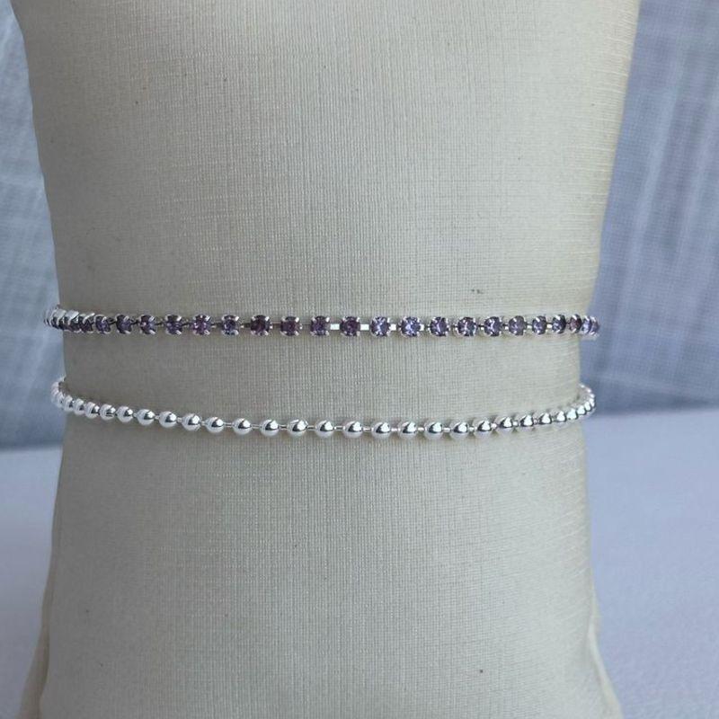 Pulseira Dupla Bolinha com Riviera Verde, Azul, Rubi, Violeta