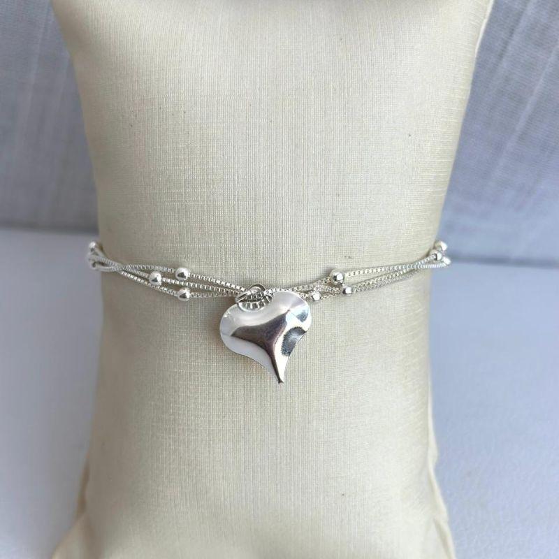 Pulseira Tripla Pingente Coração