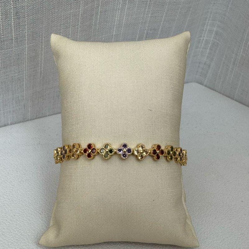 Pulseira Trevo Mini Fecho Jóia Colorida ou Cristal