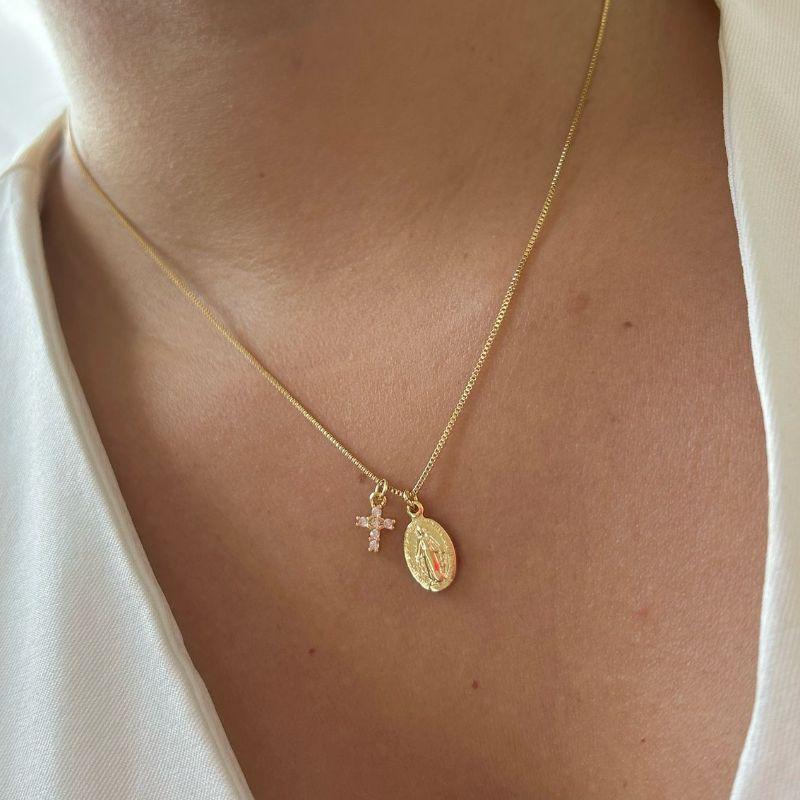 Colar Nossa Senhora das Graças com Pingente mini Cruz