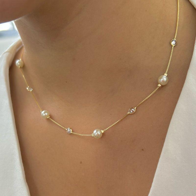 Colar Pérola com Tifani 35 cm + 10 cm extensor