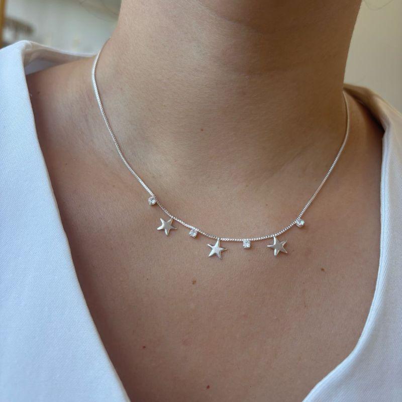 Colar Estrela com Ponto de Luz 35cm corrente + 10 extensor