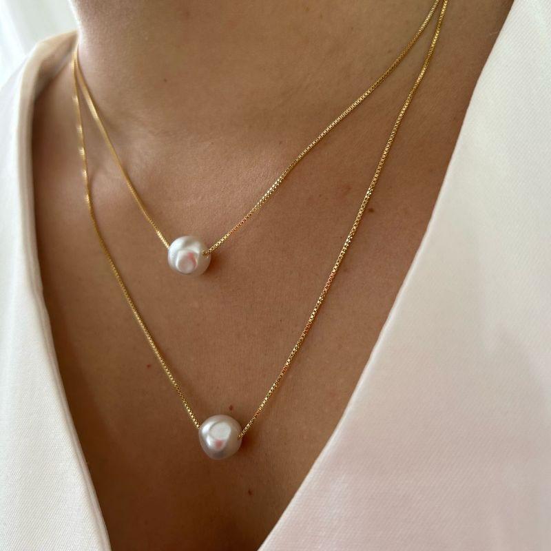 Colar Duplo Peróla 45 cm + 10 cm extensor