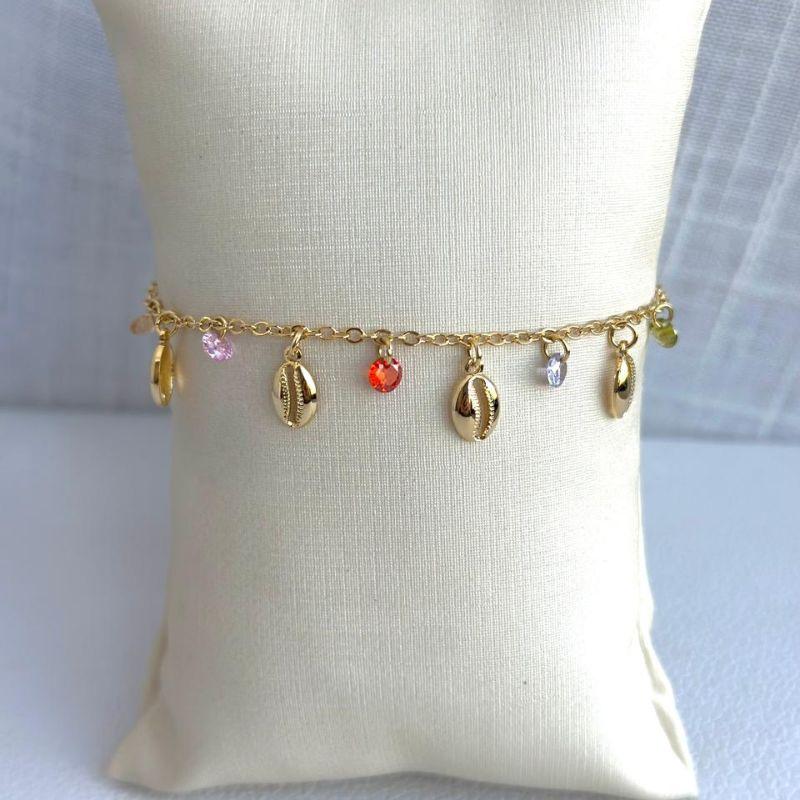 Pulseira Búzios Pedras Coloridas