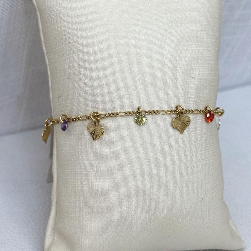 Pulseira Coração e Cristais Tons Claros