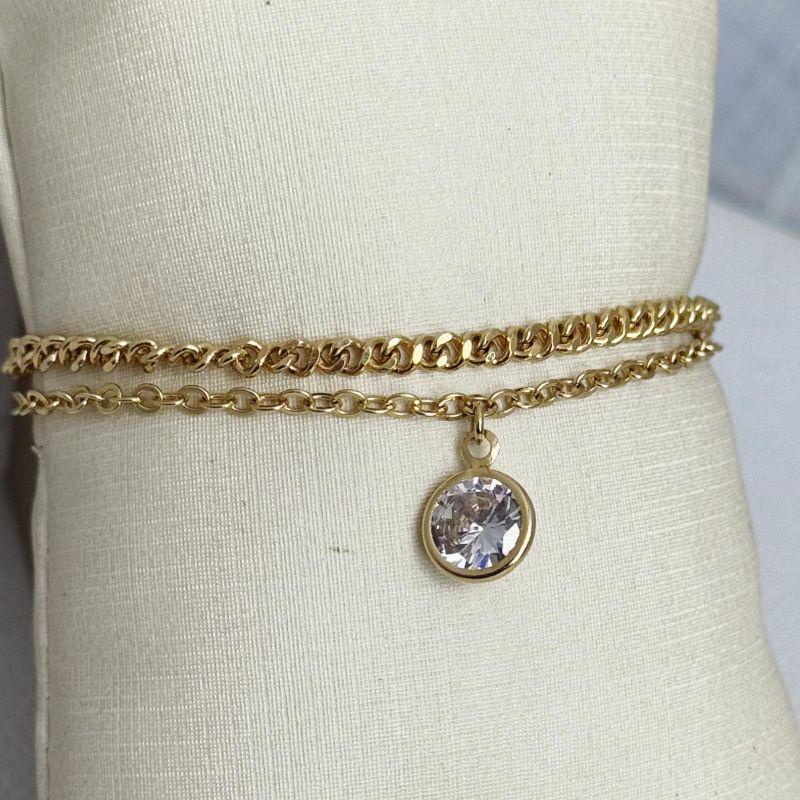 Pulseira Dupla Ponto Cristal