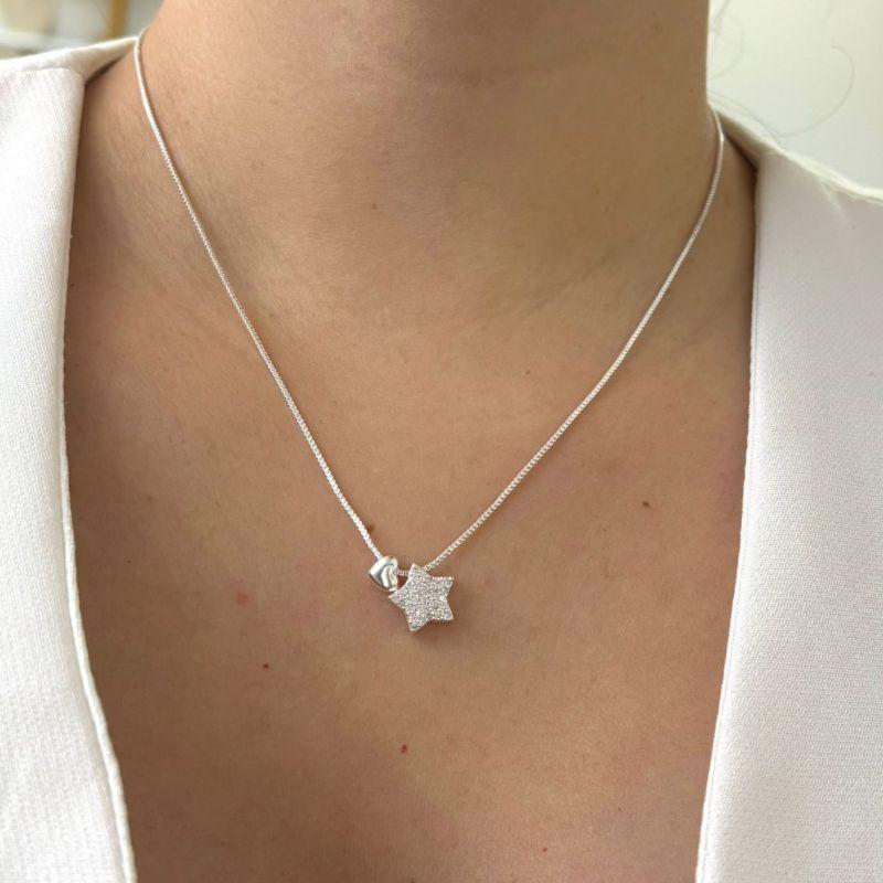 Colar Estrela Microcravejada e Coração Liso